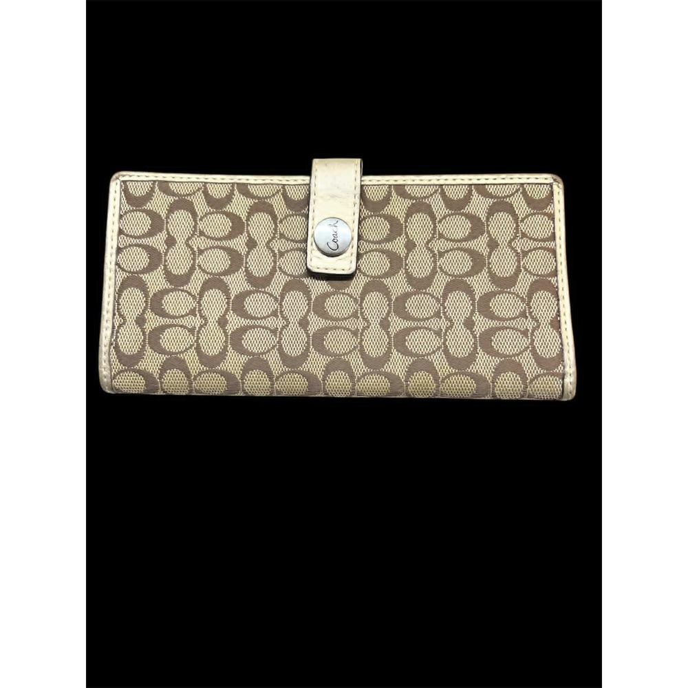 Coach Signature Jacquard Slim Checkbook Wallet Metallic Champagne‎ Leather Trim
